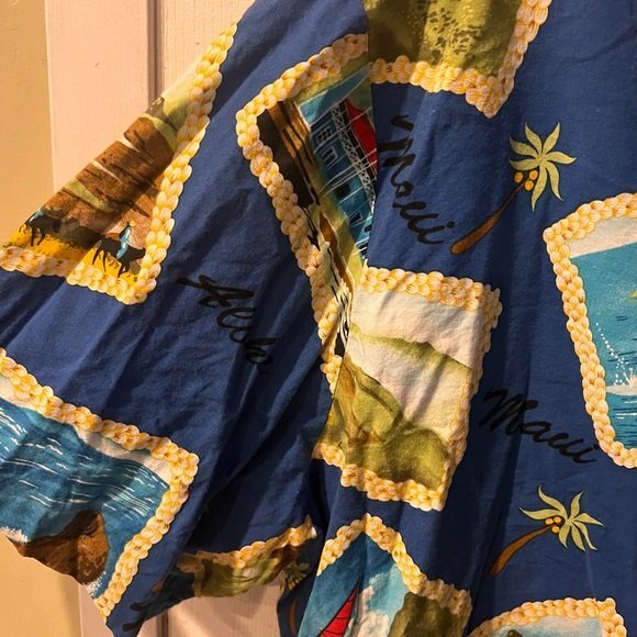 Kole kole Hawaiian Shirt Mens Big Tall 3XL Camp Button Front Blue Postcard Vtg - Picture 7 of 8